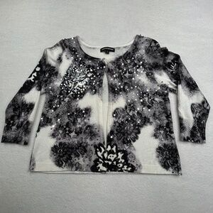 Express Design Studio Women Floral Lace Sequin Cardigan size Small Black & White